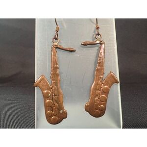 Artisan Saxophone Dangle Earrings Copper‎ Jazz Music 2" Festival
